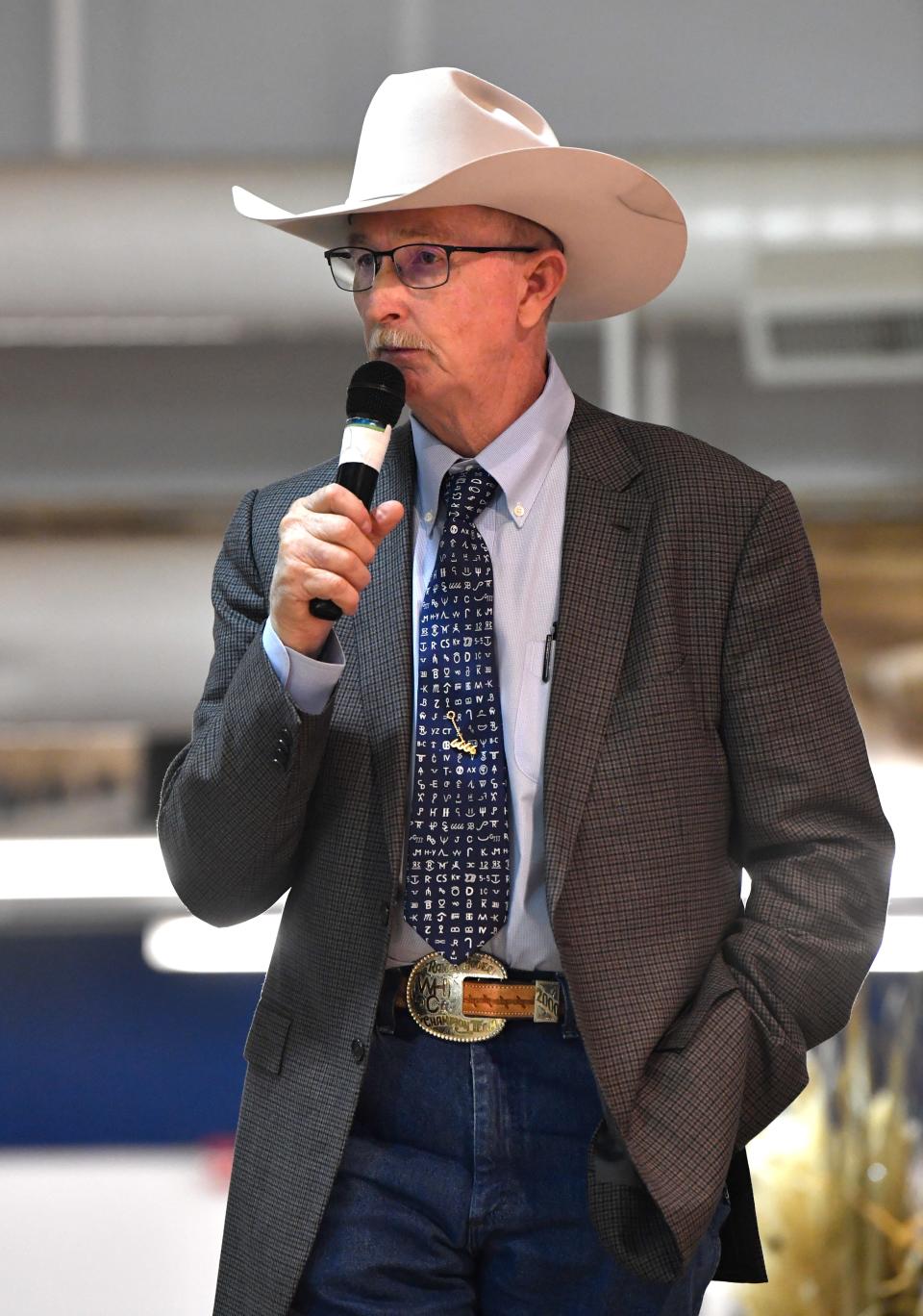 Joe Leathers, the general manager of the 6666 Ranch, speaks during Agriculture Legacy Luncheon at the Texas Farm-Ranch-Wildlife Expo.