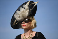 <p>Extravagant hats are the order of the day in the Royal Enclosure on the opening day of Royal Ascot at Ascot Racecourse on June 20, 2017 in Ascot, England. (Mike Hewitt/Getty Images) </p>