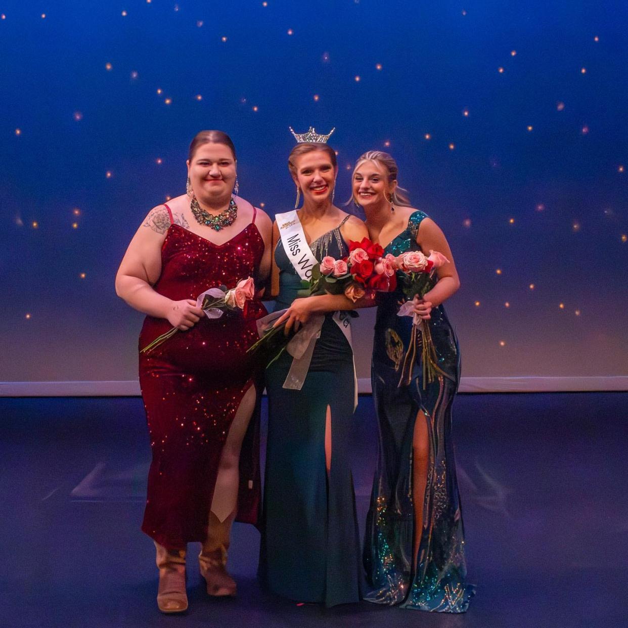 Lauren Hjelsand, center, was crowned Miss Wausau Area 2024 during the competition Saturday night at the UW Center for Civic Engagement. She competed with Alicia Hoffmann, left, and Alanna Racine for the title.