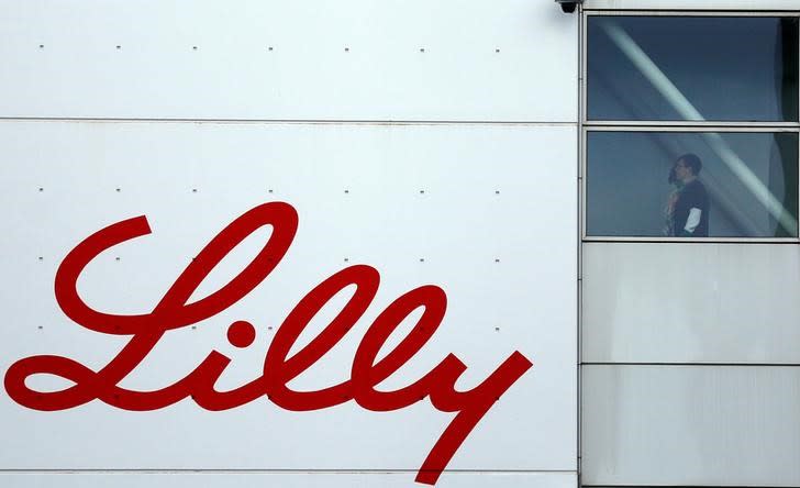 The logo of Lilly is seen on a wall of the Lilly France company unit, part of the Eli Lilly and Co drugmaker group, in Fegersheim near Strasbourg