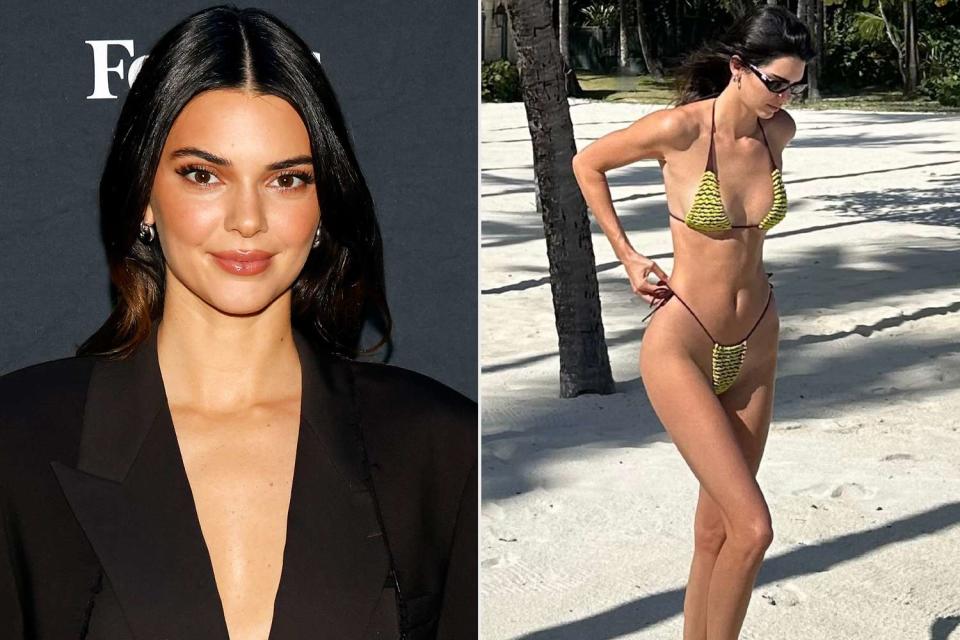 <p>Kendall Jenner/Instagram</p> Kendall Jenner posed in a yellow bikini during her Barbados vacation.