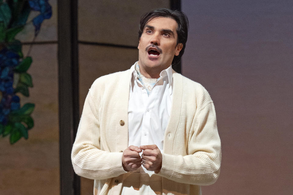 In this image provided by the Met Opera, Jonathan Tetelman portrays Ruggero in Puccini's "La Rondine." Tetelman has transformed from nightclub DJ to international opera star. (Karen Almond/Met Opera via AP)