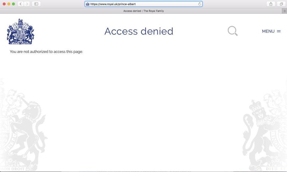 The page that appears for royal.uk/prince-albert (Photo: Royal.uk)