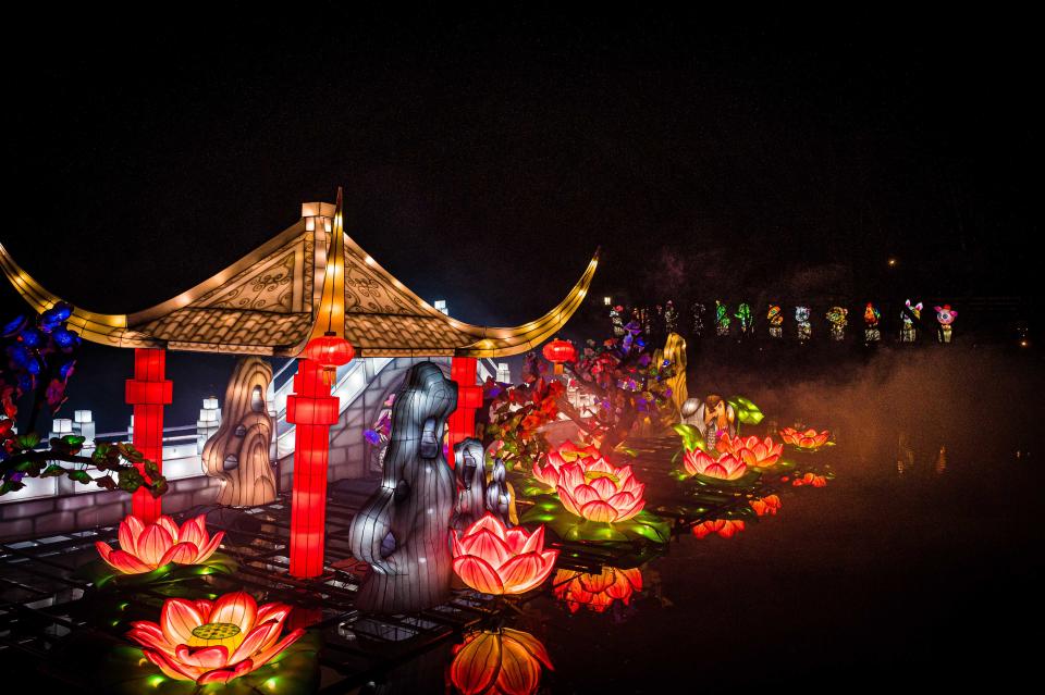 Handmade lanterns shine at the Louisville Zoo's "Wild Lights" exhibit in 2023.