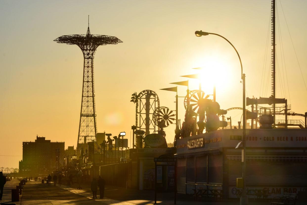 Luna park in Coney Island, New York during sunset