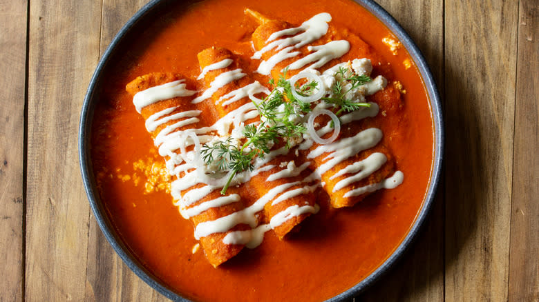 red enchiladas on plate