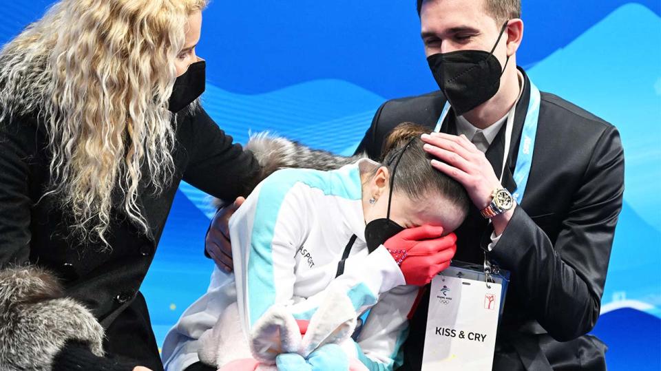 Kamila Valieva (pictured) crying after her skate at the Winter Olympics.