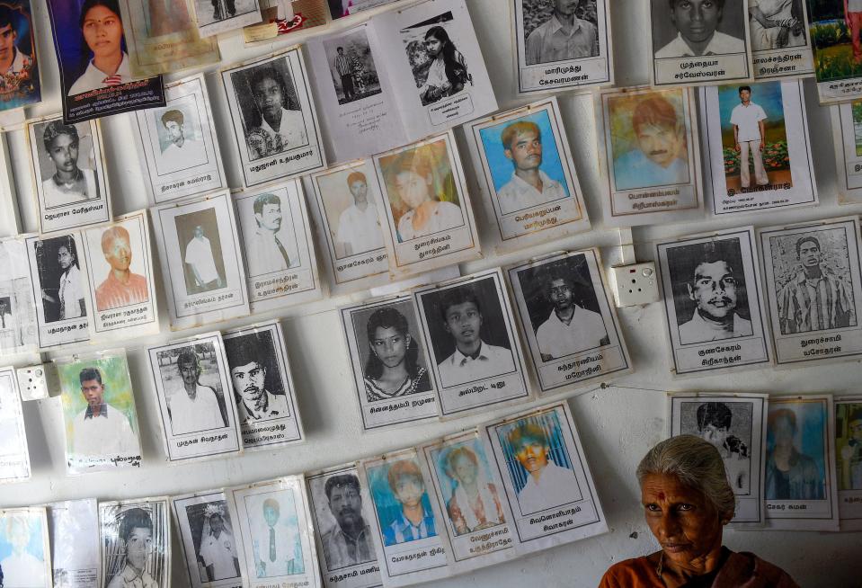 Sri Lankan Tamil womans looks on at the missing people organisation office in the district of Mullaittivu on May 17, 2019.