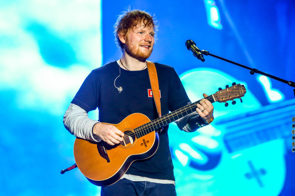  Edward Christopher Sheeran, English singer, songwriter, guitarist, record producer, and actor, performs during the first day of Sziget Festival in Budapest, Hungary on August 7, 2019. His concert is the biggest sold out in the whole history of this festival. (Photo by Luigi Rizzo/Pacific Press/Sipa USA) 