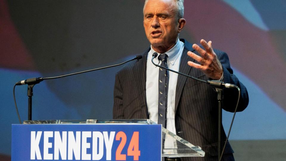 PHOTO: Independent presidential candidate Robert F. Kennedy Jr. speaks during a campaign rally at the Fox Theatre in Tucson, Arizona, Feb. 5, 2024.  (Rebecca Noble/Reuters)