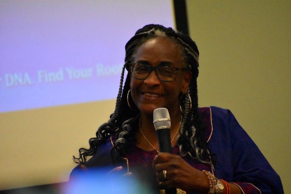 Wanda Wills speaks at the N.C. Rice Festival Ancestry Reveal in Navassa on Feb. 29, 2024.