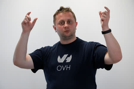 French web-hosting and server provider OVH Group founder and Chairman Octave Klaba speaks during a news conference in Paris, France, October 17, 2018. Picture taken October 17, 2018. REUTERS/Charles Platiau