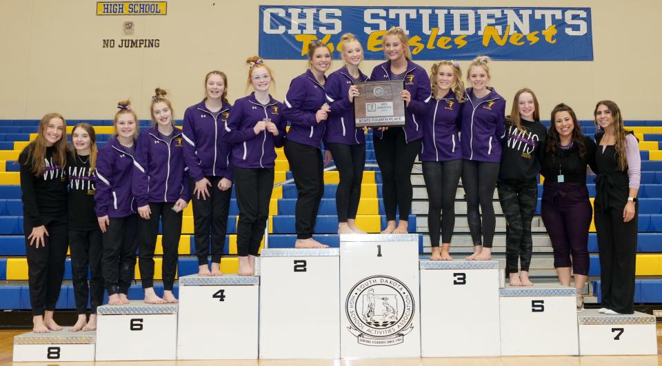 Watertown finished fourth in the Class AA team competition during the 2023 South Dakota State High School Gymnastics Championships on Friday, Feb. 10, 2023 at Aberdeen Central High School.