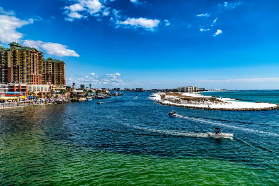 Coastal scenic view of the town of Destin, Florida along Destin Harbor via Getty Images