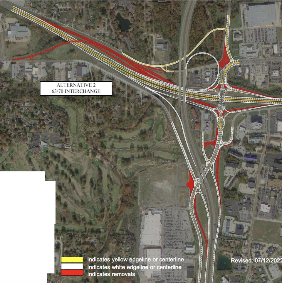 Alternative 2 for 70/63 interchange, as presented by the Missouri Department of Transportation.