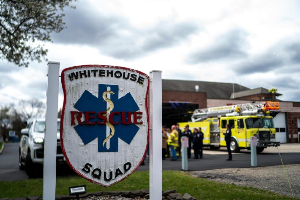 Rescue personnel hold a meeting on April 5, 2024 in Whitehouse Station, New Jersey, after the earthquake. Getty Images