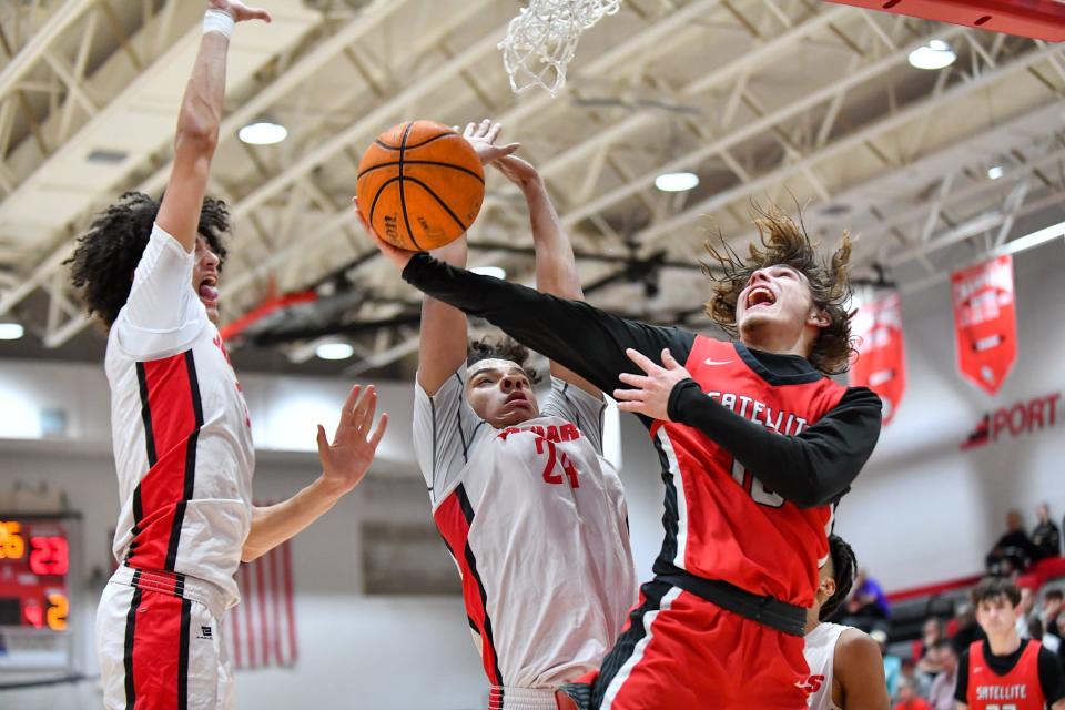 Port St. Lucie hosts Satellite in a District 13-5A boys basketball quarterfinal, Thursday, Feb. 8, 2024, in Port St. Lucie.