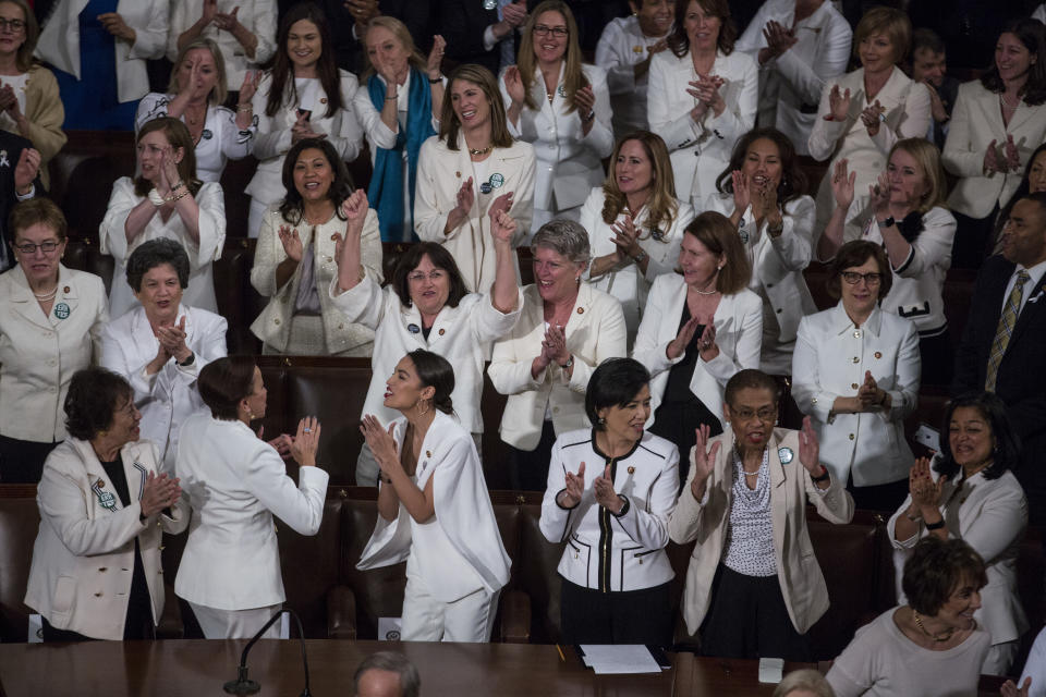 Democratic members of the House of Representatives at the 2019 State of the Union address in the chamber of the U.S. House of Representatives on Feb 5, 2019 in Washington, DC. | Zach Gibson—Getty Images: