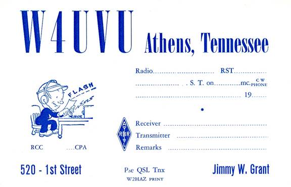 This was Jim Grant’s first QSL card when he lived in Athens, Tennessee.