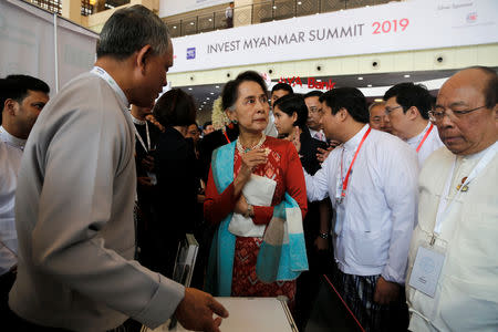 Myanmar's State Counsellor Aung San Suu Kyi attends Invest Myanmar in Naypidaw, Myanmar, January 28, 2019. REUTERS/Ann Wang