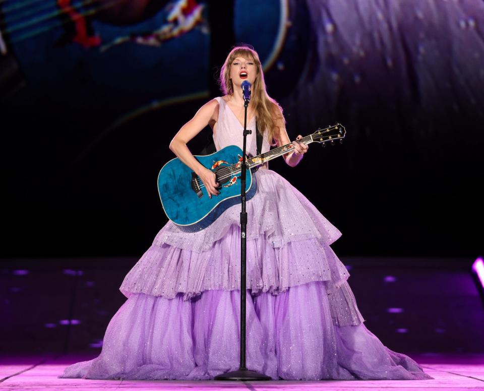 Taylor Swift performs at the Eras Tour in Kansas City, Missouri, on July 7, 2023.