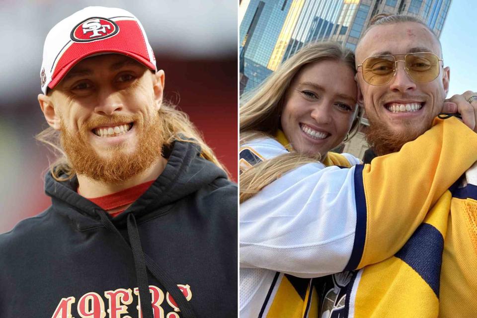 <p>Lachlan Cunningham/Getty ; George Kittle/Instagram</p> George Kittle before the NFC Divisional Playoffs against the Green Bay Packers on January 20, 2024 in Santa Clara, California. ; George Kittle and Emma Kittle.