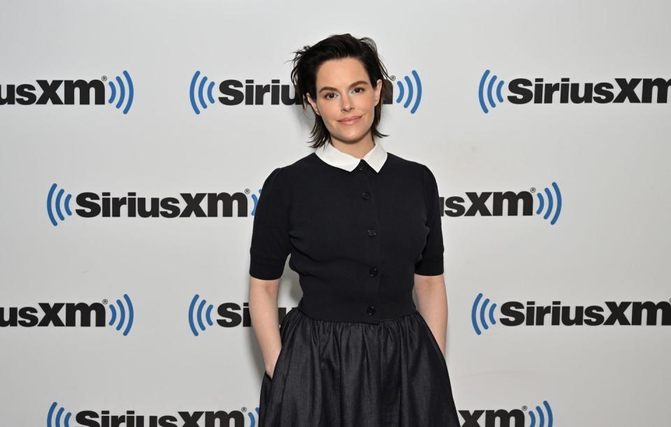 new york, new york april 24 exclusive coverage actress emily hampshire visits siriusxm studios on april 24, 2023 in new york city photo by slaven vlasicgetty images