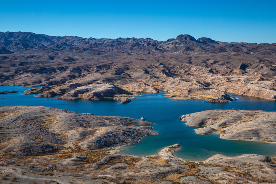 Lake Mead, a reservoir formed by Hoover Dam on the Colorado River, is viewed at 30 percent capacity on Jan. 11 near Boulder City, Nev.