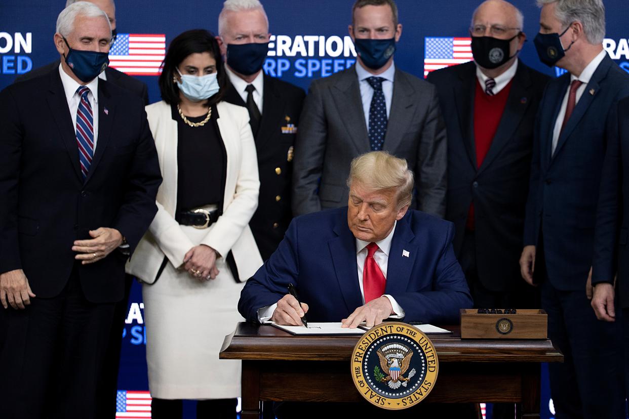 President Donald Trump signed an executive at the Operation Warp Speed Vaccine Summit on December 08, 2020 in Washington, DC.  (Photo by Tasos Katopodis/Getty Images) (Getty Images)