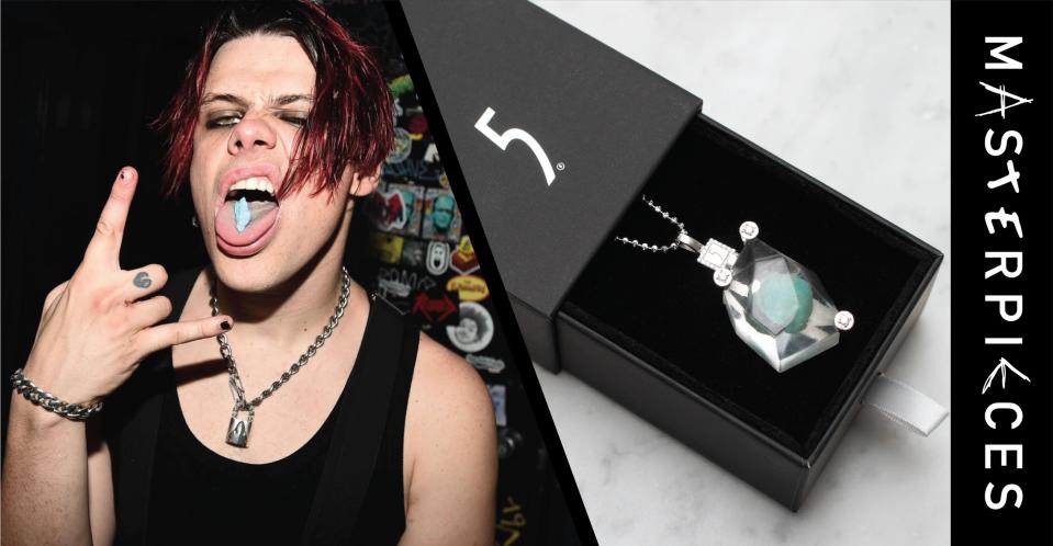 The Masterpieces collection features 15 one-of-a-kind necklaces, crafted by artist and jeweler Greg Yuna with individual pieces of 5 gum chewed by Yungblud during his U.S. tour in September as the centerpiece of each.