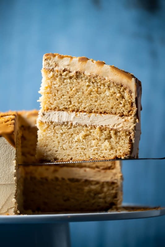 <p>Gimme That Flavor</p><p>Light, fluffy and deliciously moist Biscoff cake, loaded with Biscoff flavor and topped with Biscoff buttercream frosting.</p><p><strong>Get the recipe: <a href="https://gimmethatflavor.com/biscoff-cake/" rel="nofollow noopener" target="_blank" data-ylk="slk:Biscoff Cake;elm:context_link;itc:0;sec:content-canvas" class="link rapid-noclick-resp">Biscoff Cake</a></strong></p>