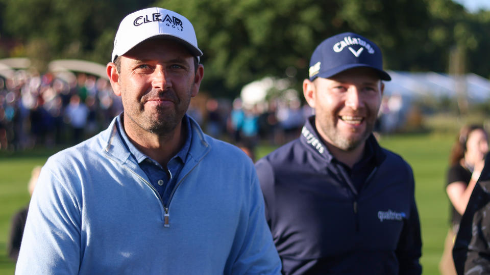   Charl Schwartzel and Branden Grace at the 2022 LIV Golf London event 