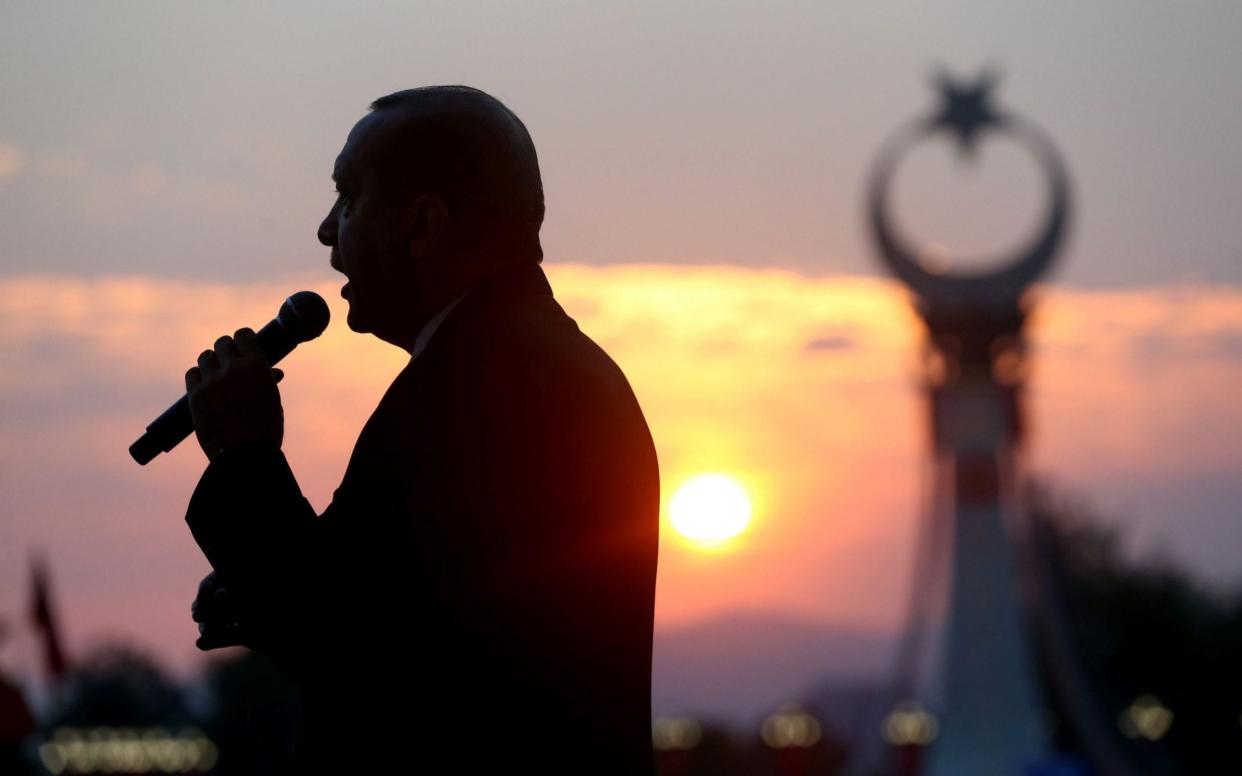 Recep Tayyip Erdogan delivering a speech in 2017 - Cetin Muhurdar/AFP/Getty