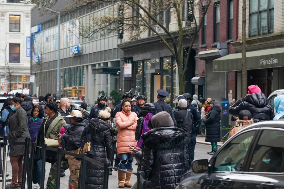 “They should be embarrassed,” Davey scoffed, of brands allowing sample sales to become free-for-alls. The Versace sample sale, pictured here, was shut down by cops last month. Robert Miller