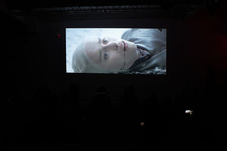 The final episode of Game of Thrones is projected at a watch party in the Manhattan borough of New York City, U.S., May 19, 2019. REUTERS/Caitlin Ochs