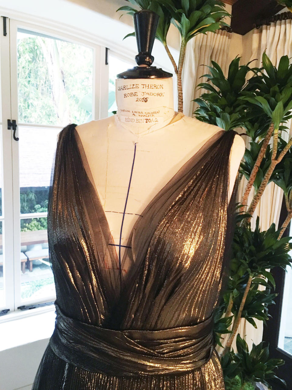 Up close with Charlize Theron's custom Dior gown.