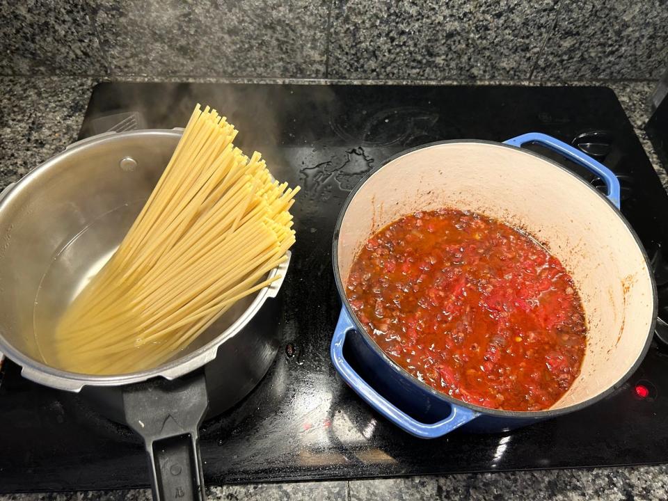 Cooking the pasta for Ina Garten's weeknight pasta