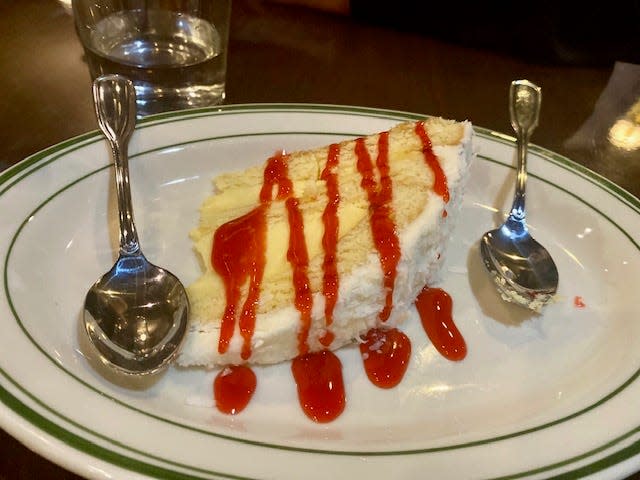 Hayward House offers several tempting desserts including coconut cake with a drizzle of a raspberry glaze.