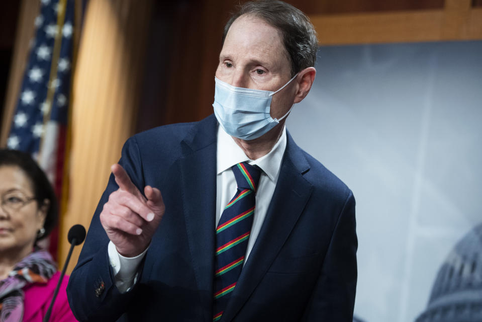 UNITED STATES - SEPTEMBER 30: Sen. Ron Wyden, D-Ore., conducts a news conference with Senate Democrats where they addressed topics including the Supreme Court nominee and health care in the Capitol on Wednesday, September 30, 2020. (Photo By Tom Williams/CQ-Roll Call, Inc via Getty Images)