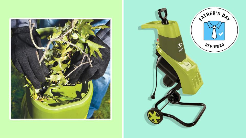 Looking for a helpful Father's Day 2022 gift? Opt for the Sun Joe electric wood chipper so dad can reduce and reuse yard debris.