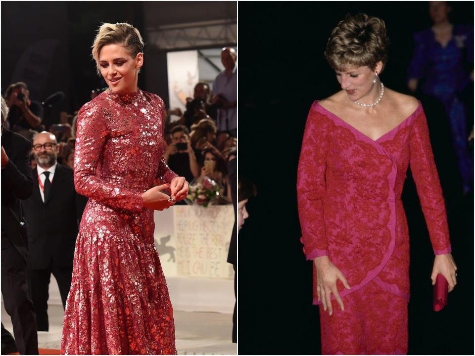 kristen stewart, diana pink dress