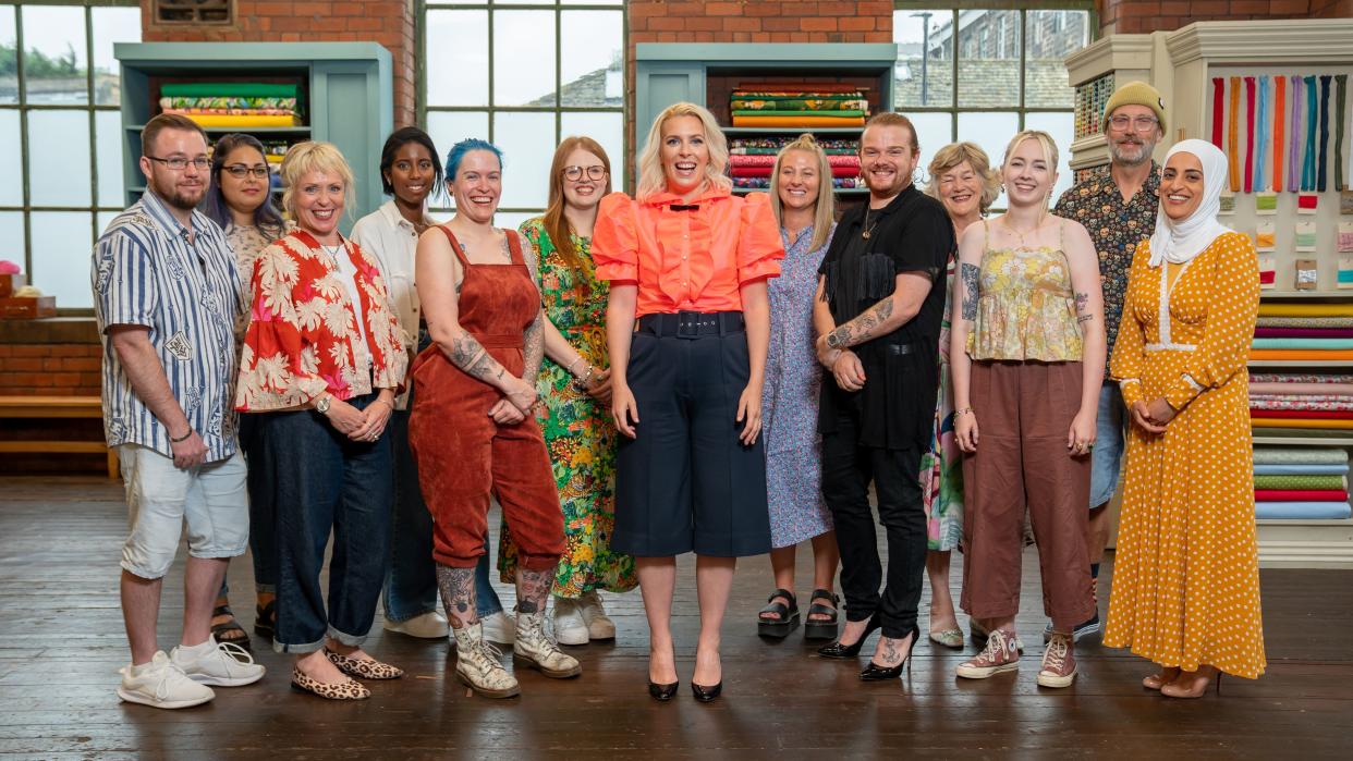  Sara Pascoe with The Great British Sewing Bee 2023 contestants 