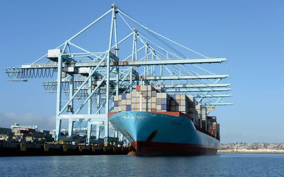 Large container ships at the Port of Los Angeles.