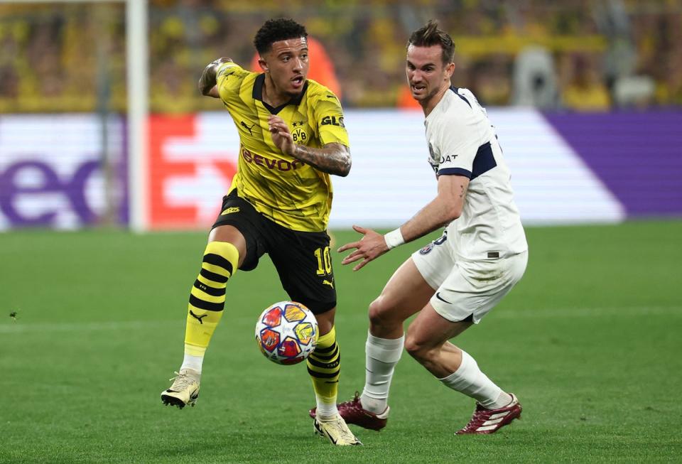 Man of the match: Jadon Sancho was electric as Borussia Dortmund beat Paris Saint-Germain (AFP via Getty Images)
