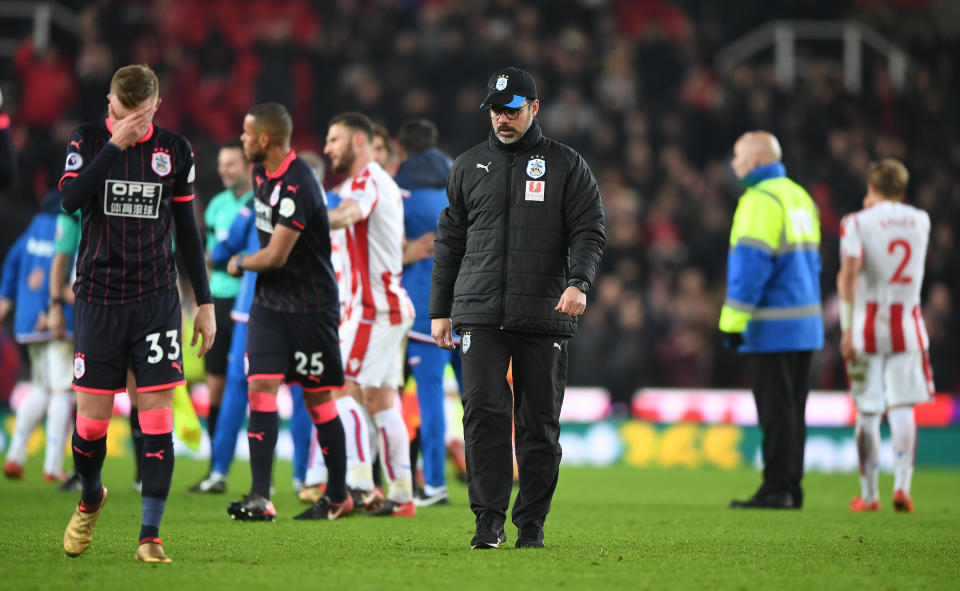 David Wagner looks sad after his side suffers yet another loss (this time at Stoke City).