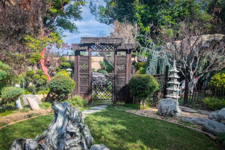 A Japanese garden-inspired corner of a home for sale in Redlands, California is shown in this undated photo by Steve Burgraff Photography