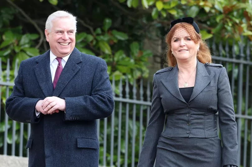 Prince Andrew, Duke of York, and Sarah, Duchess of York attend the Thanksgiving Service for King Constantine of the Hellenes at St George's Chapel