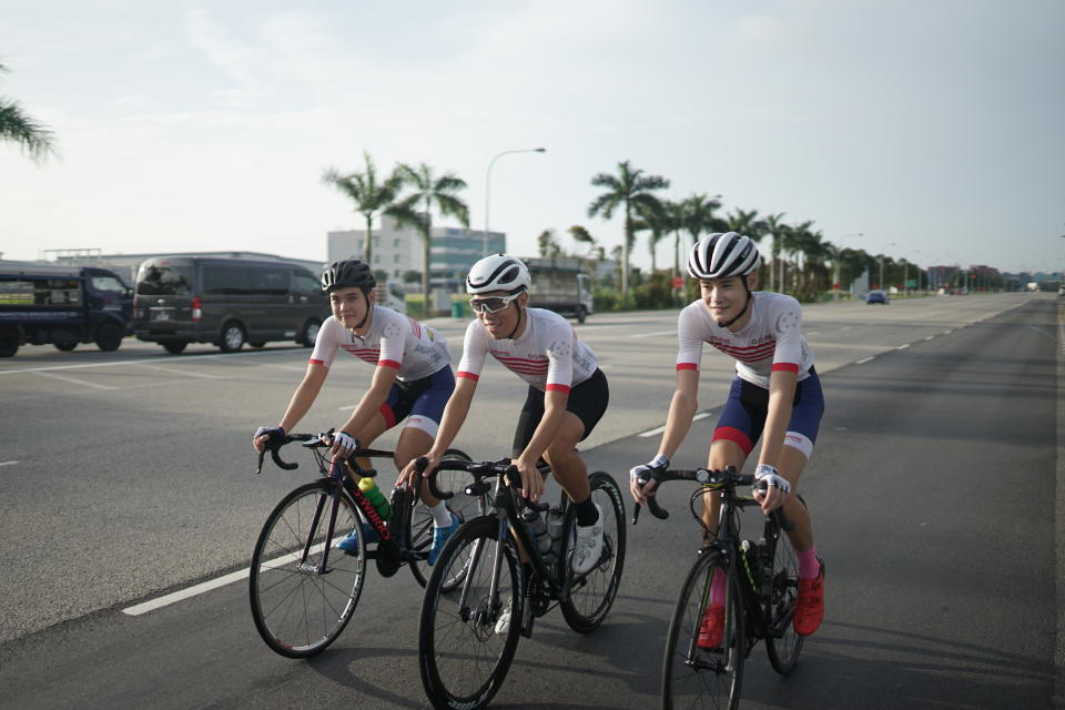 ProCyclingSG riders (from left) Tim Schmidt, Darren Lim and Samuel Leong. (PHOTO: Singapore Cycling Federation)                             