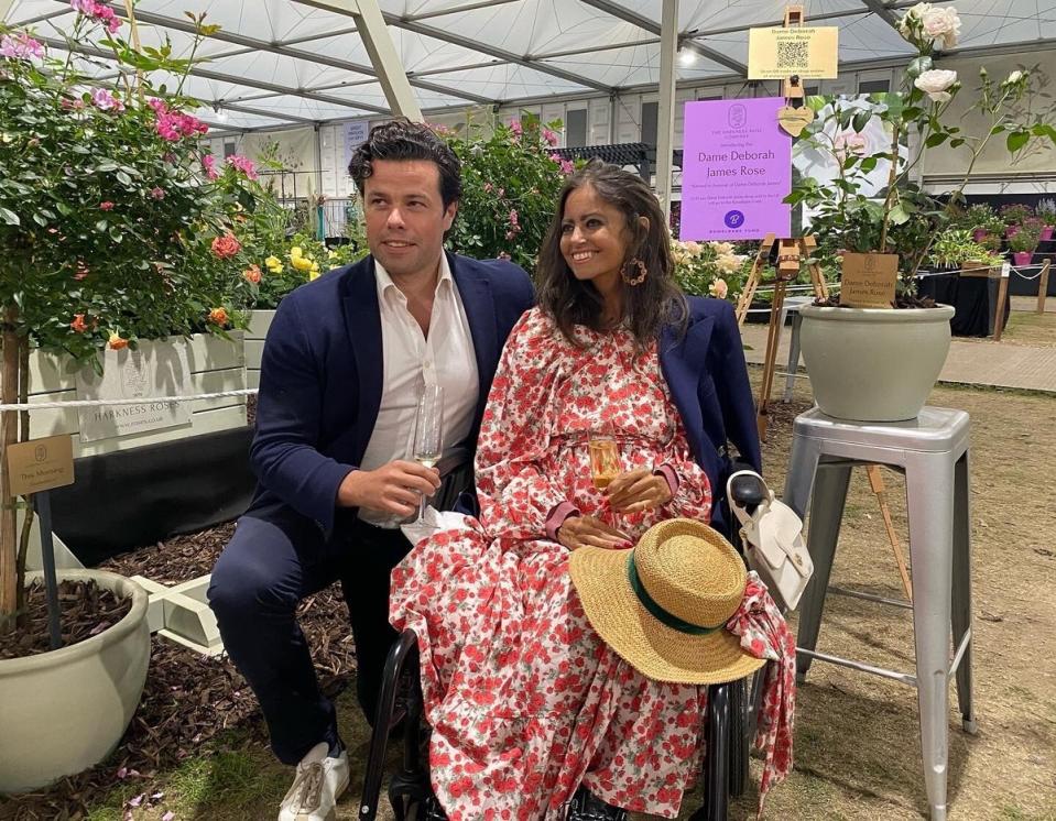 Dame Deborah James, with her husband Sebastian Bowen, during a private tour at the Chelsea Flower Show (The Harkness Rose Company/PA) (PA Media)