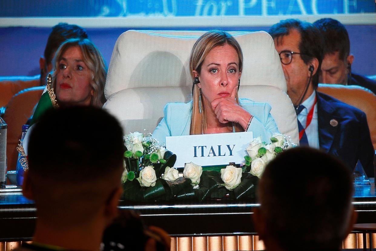 Italian Prime Minister Giorgia Meloni attending the International Peace Summit hosted by the Egyptian president in Cairo on Saturday (AFP via Getty Images)